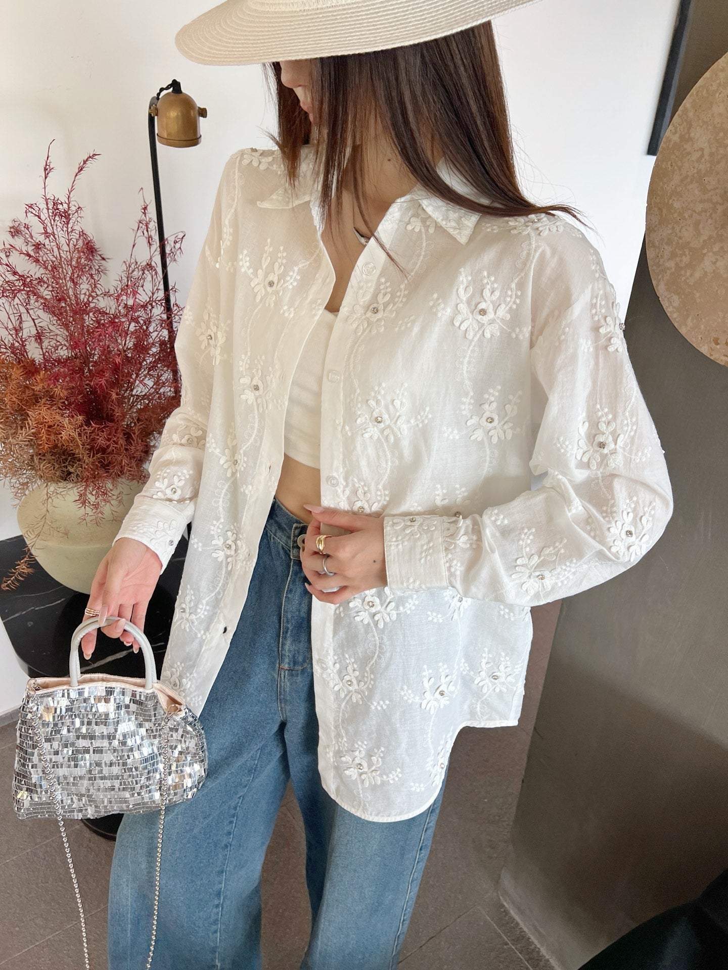 Valen* 25ss 3D flower cotton shirt