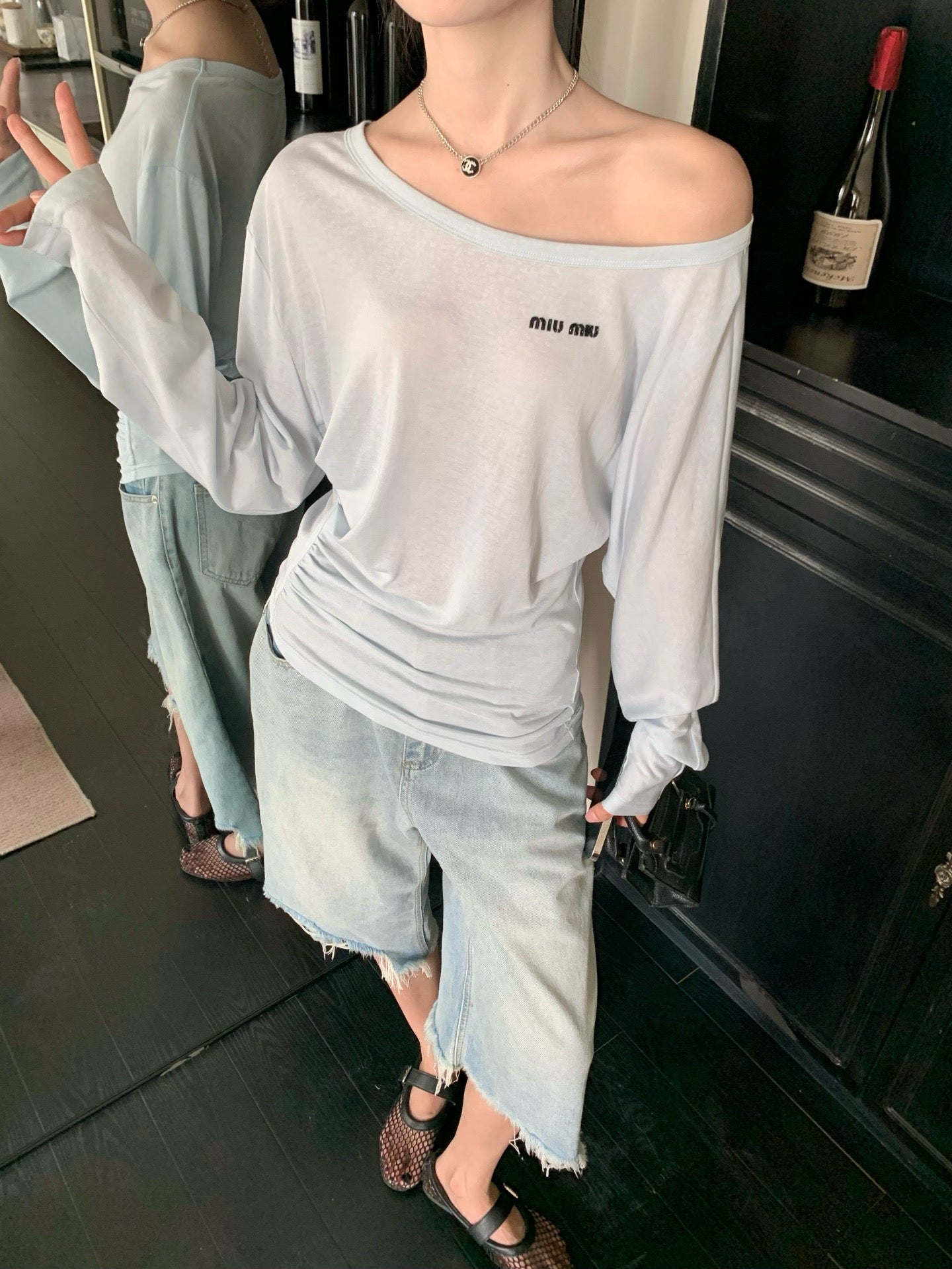 M*u 25ss Boat neck pullover top