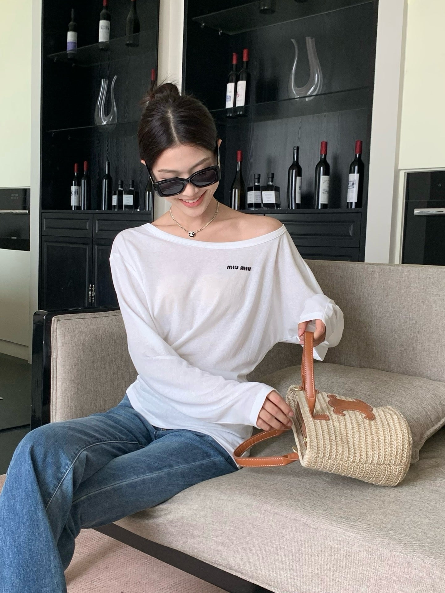 M*u 25ss Boat neck pullover top