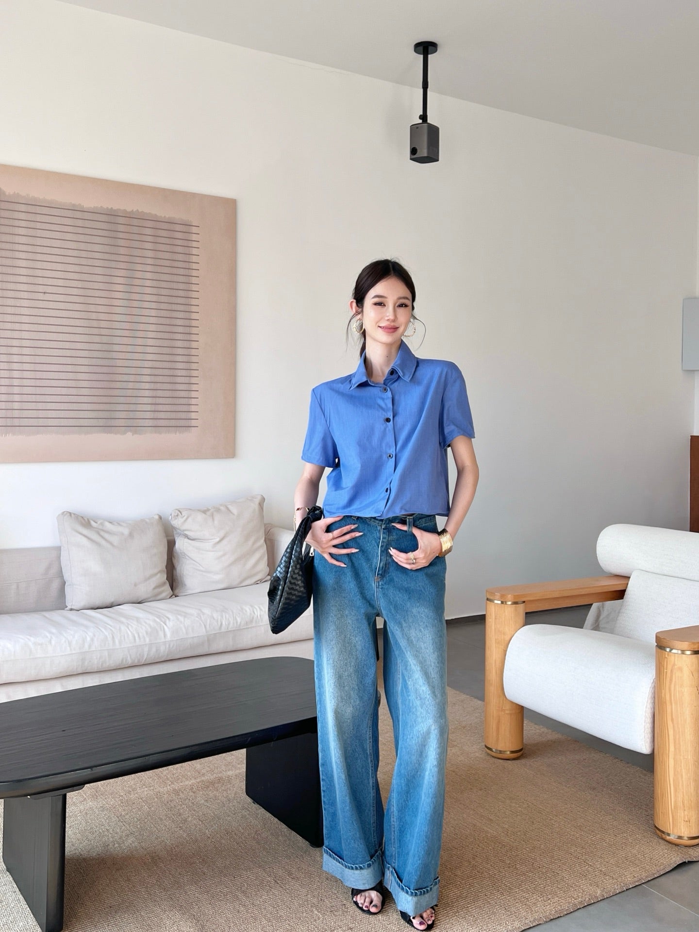 Pra* 25ss cropped cotton shirt