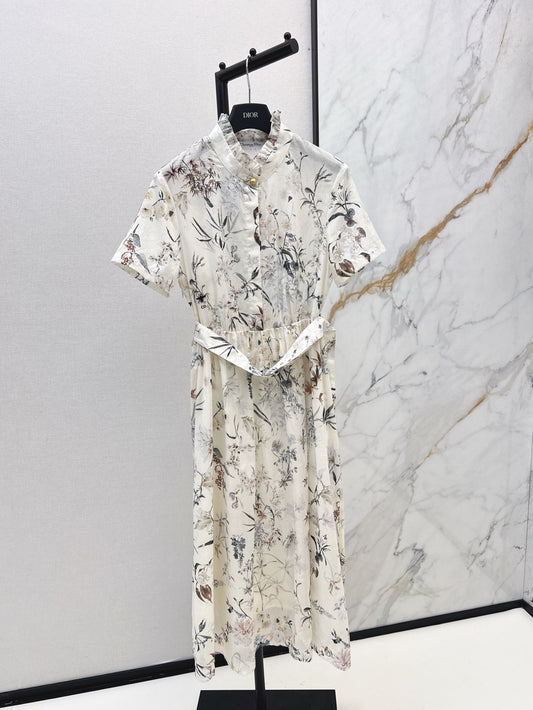 D*r 25ss mid-length print belted dress