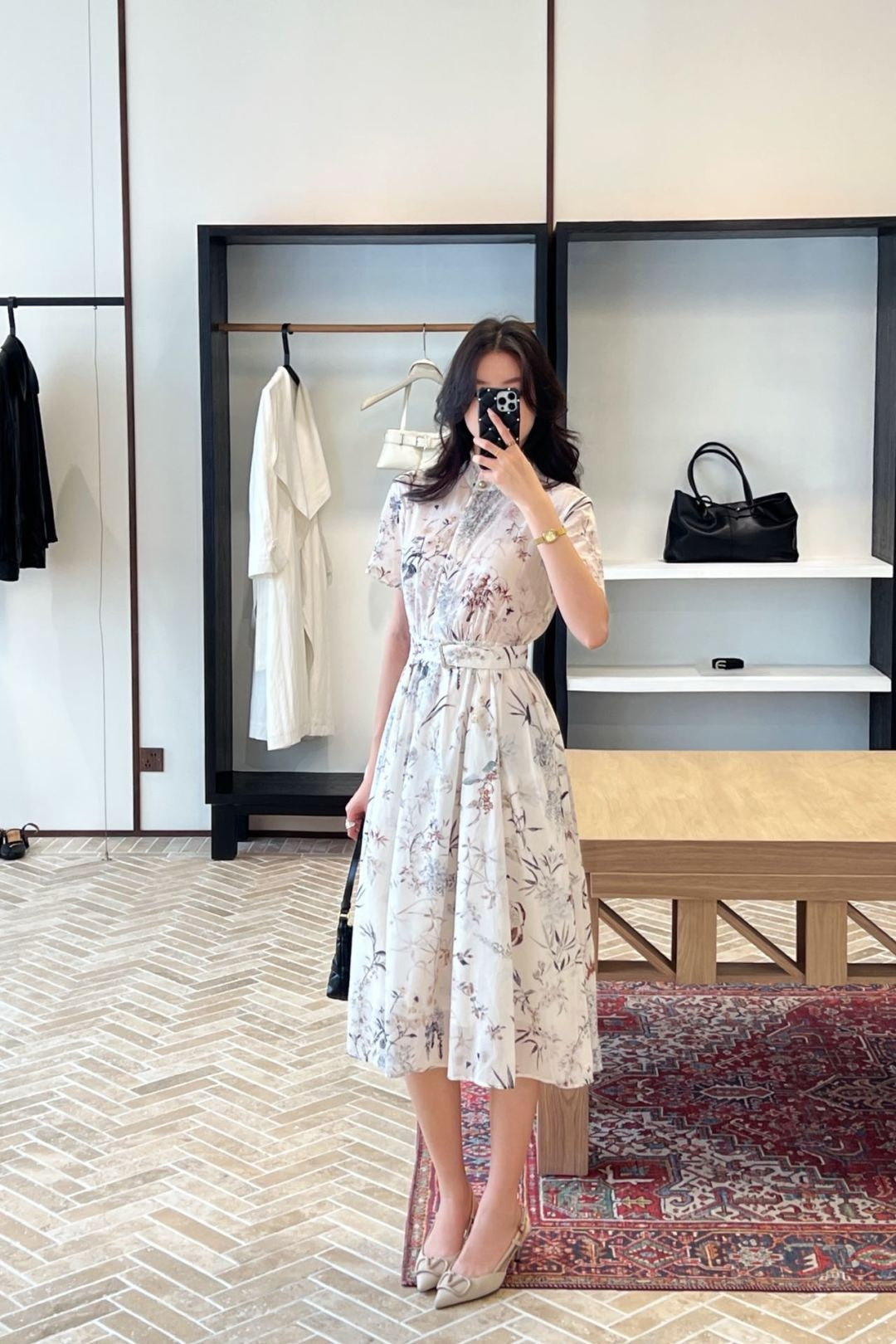 D*r 25ss mid-length print belted dress