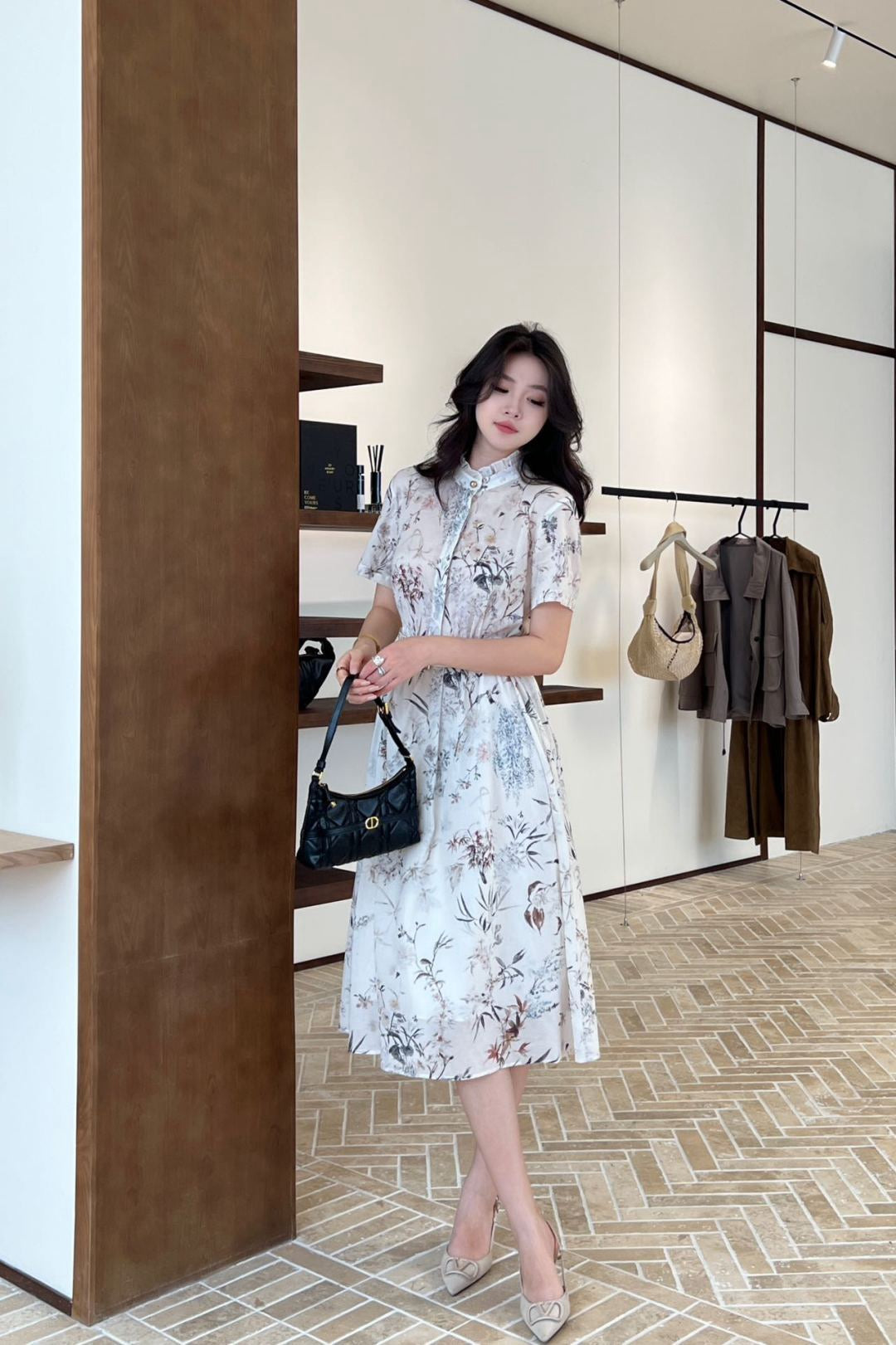 D*r 25ss mid-length print belted dress