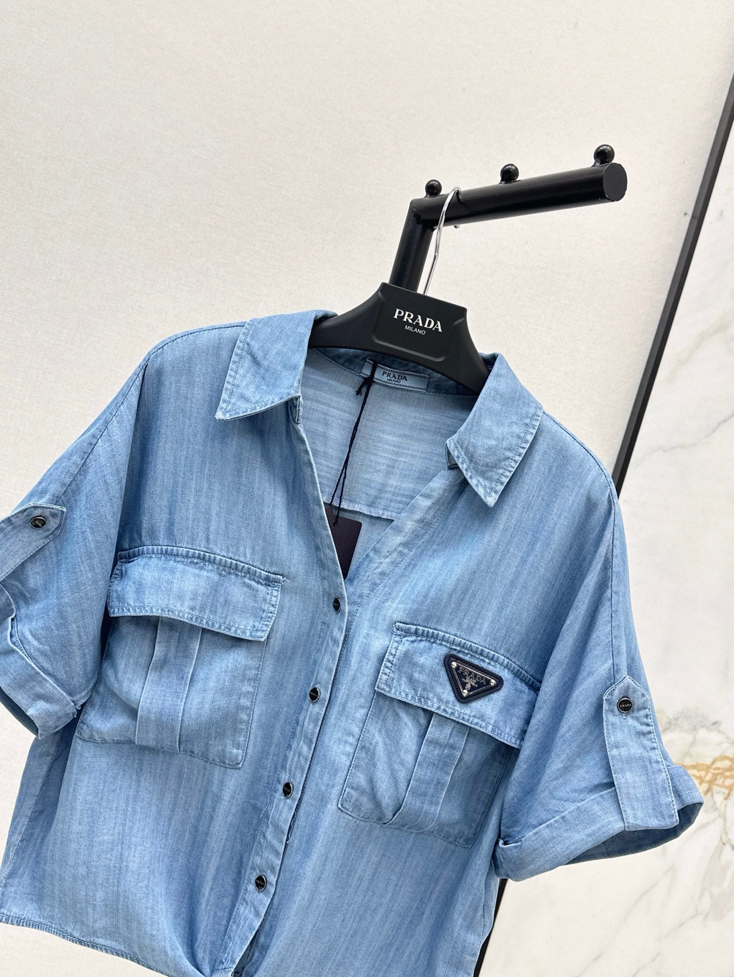 Pra* 25ss bow denim shirt
