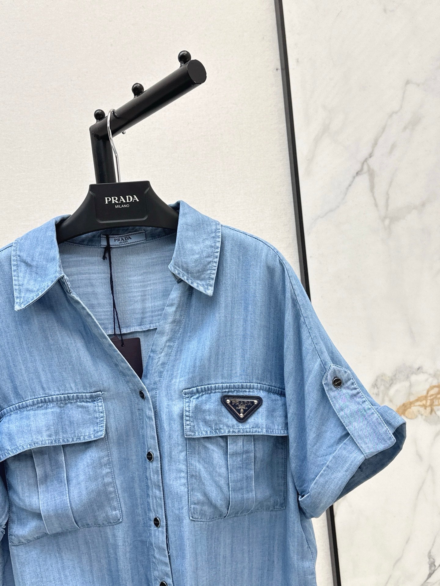 Pra* 25ss bow denim shirt