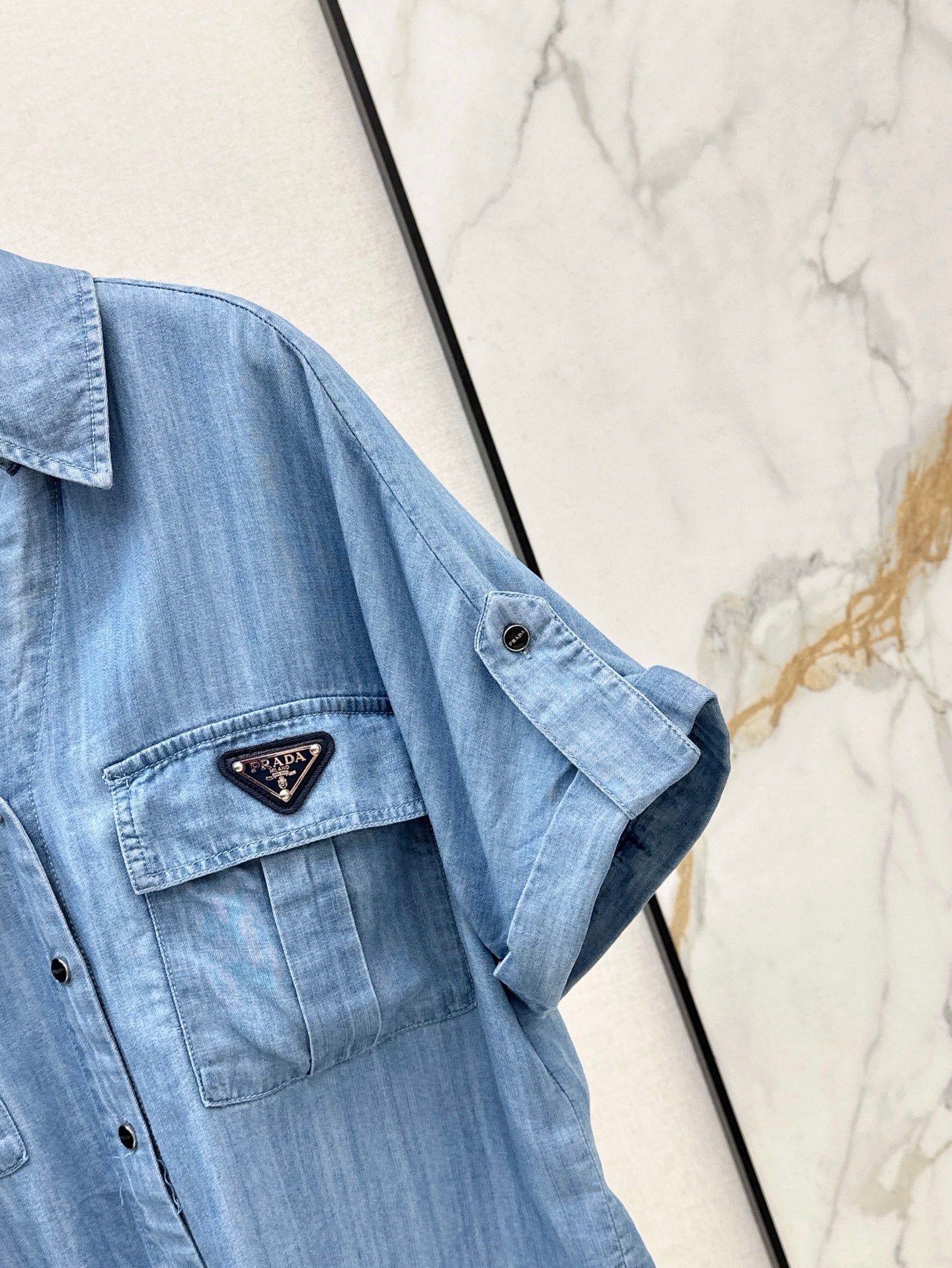 Pra* 25ss bow denim shirt
