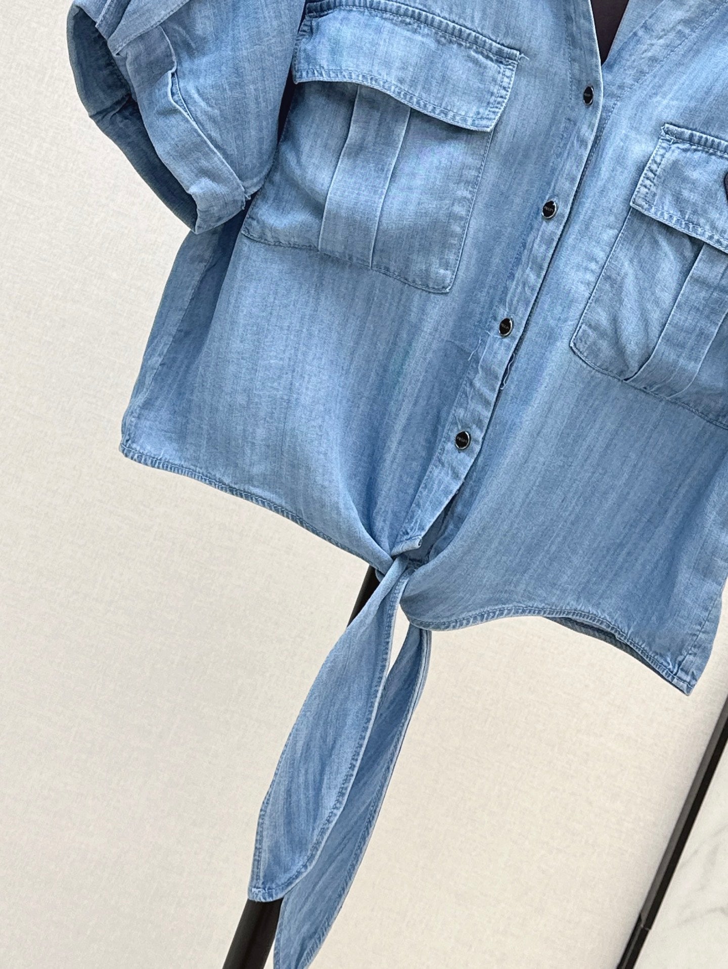Pra* 25ss bow denim shirt