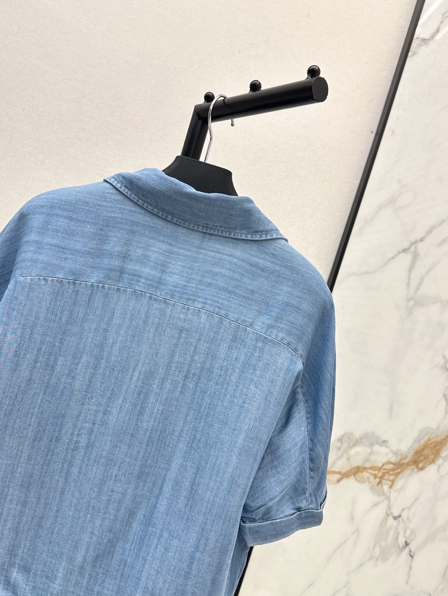 Pra* 25ss bow denim shirt