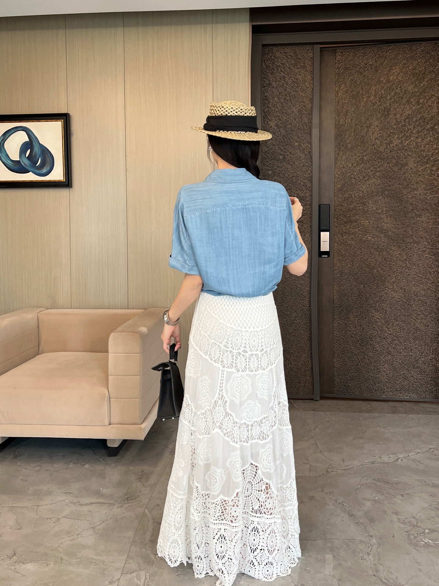 Pra* 25ss bow denim shirt