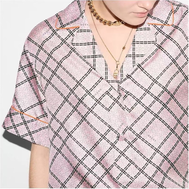Gu* 25ss chain printed silk shirt