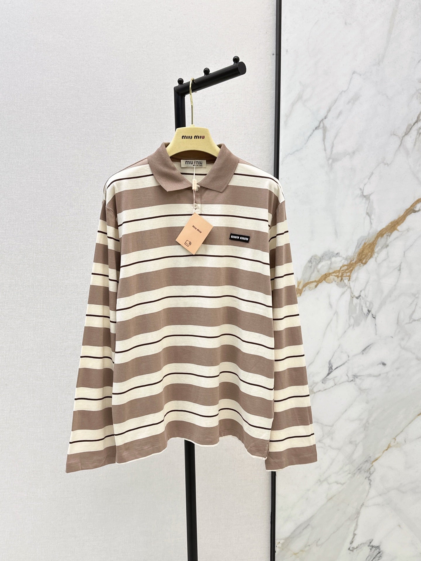 M*u 25ss striped long-sleeve polo shirt