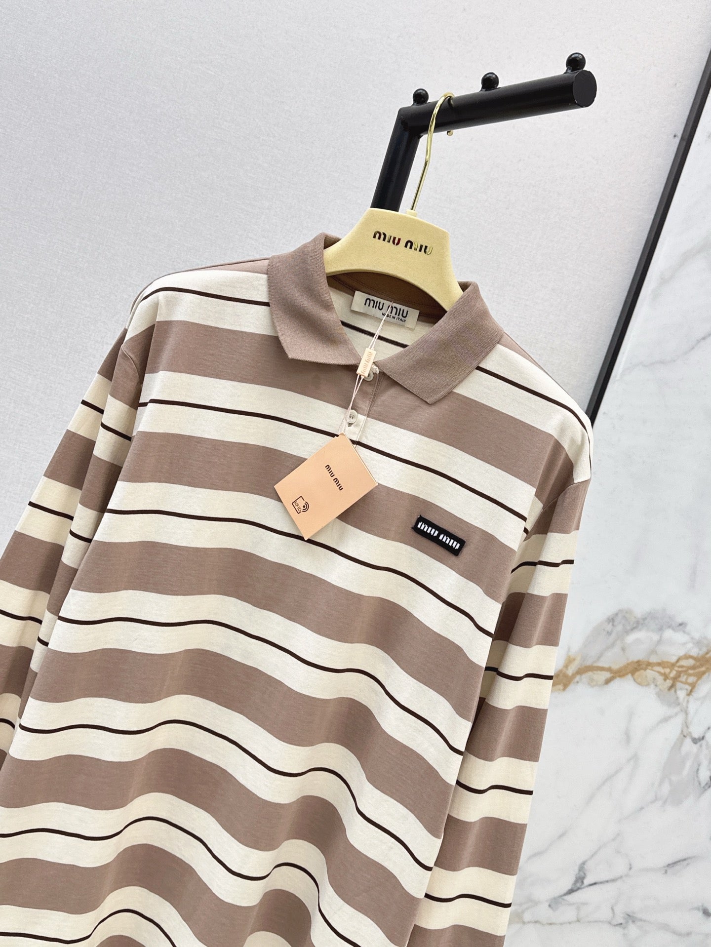 M*u 25ss striped long-sleeve polo shirt
