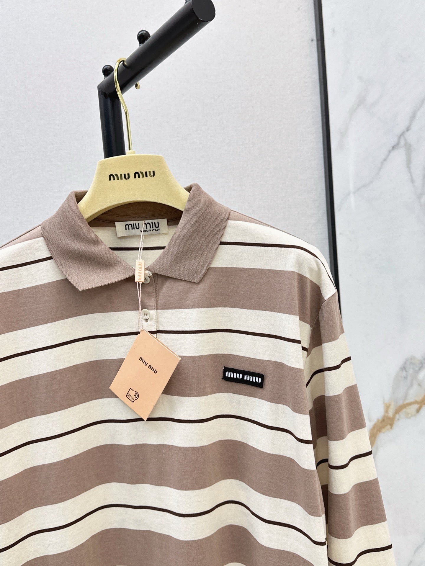 M*u 25ss striped long-sleeve polo shirt