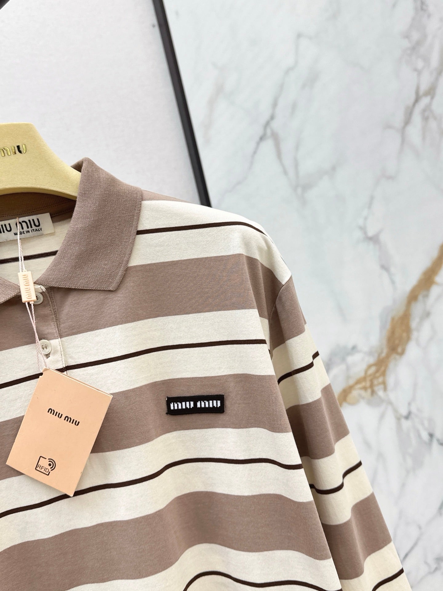 M*u 25ss striped long-sleeve polo shirt