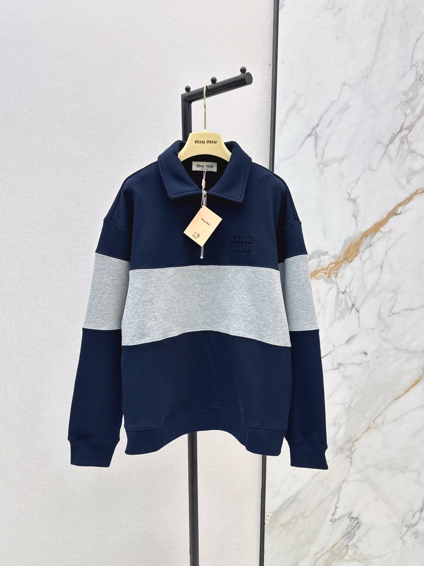 M*u 25ss colorblock lapel sweatshirt