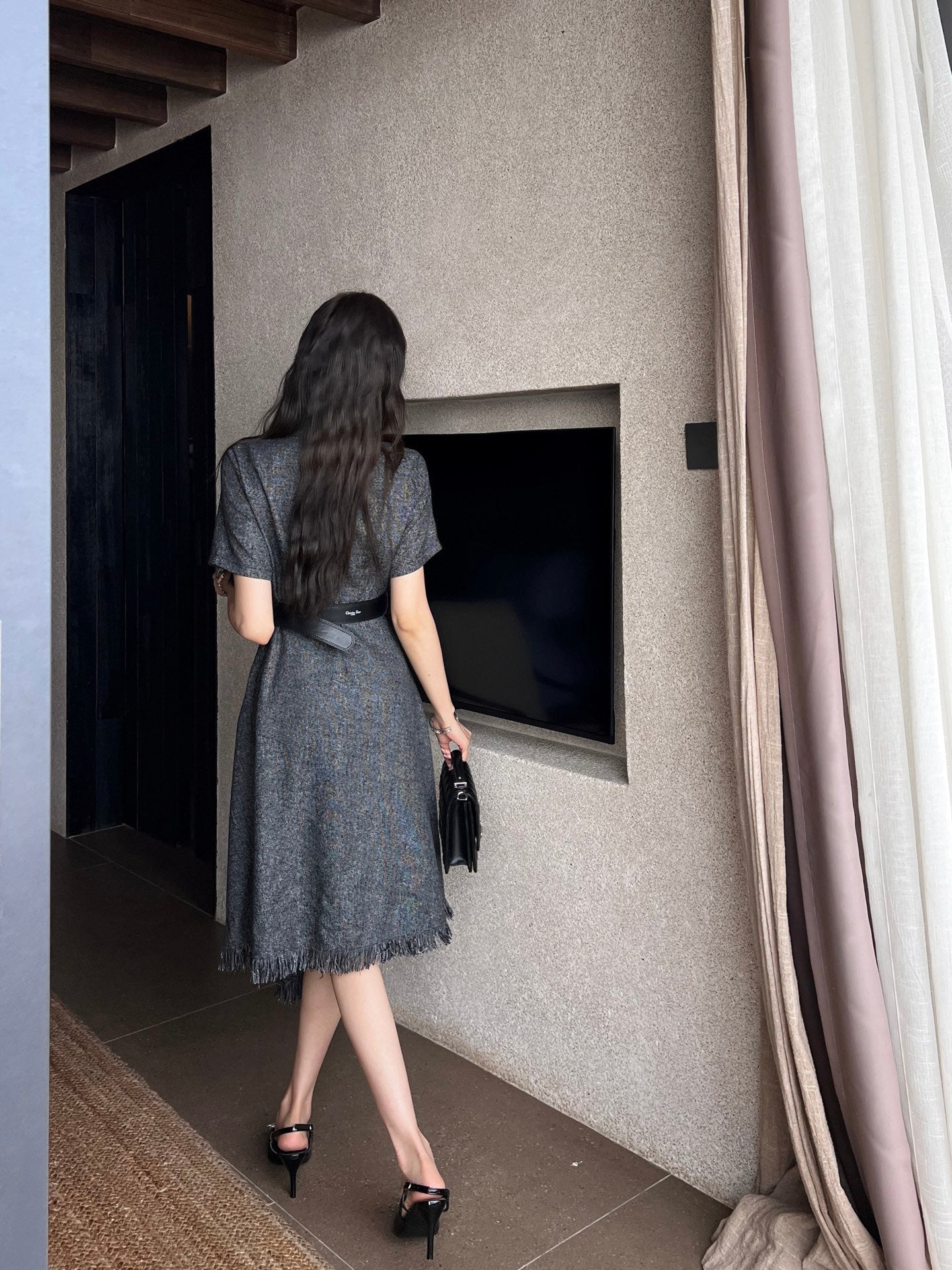 D*r 25ss irregular hem belted dress