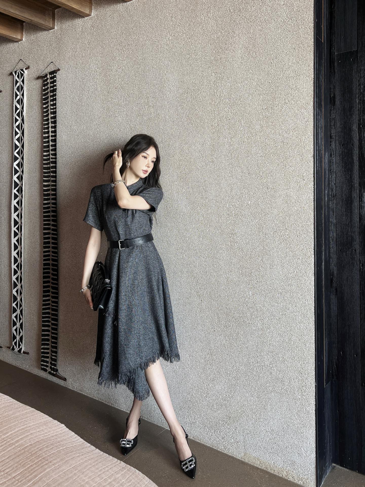 D*r 25ss irregular hem belted dress