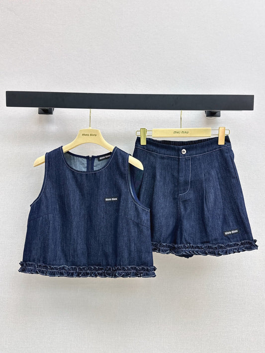 M*u 25ss patch logo denim suit