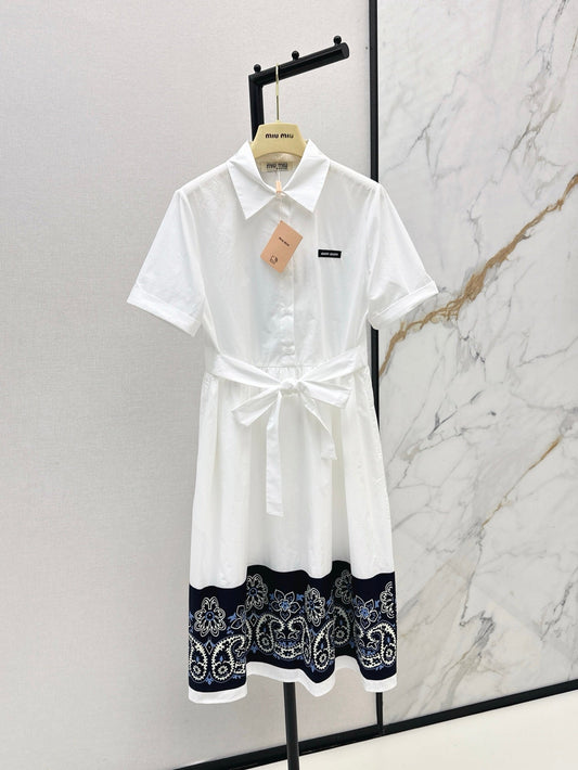 M*u 25ss slubbed poplin dress with print