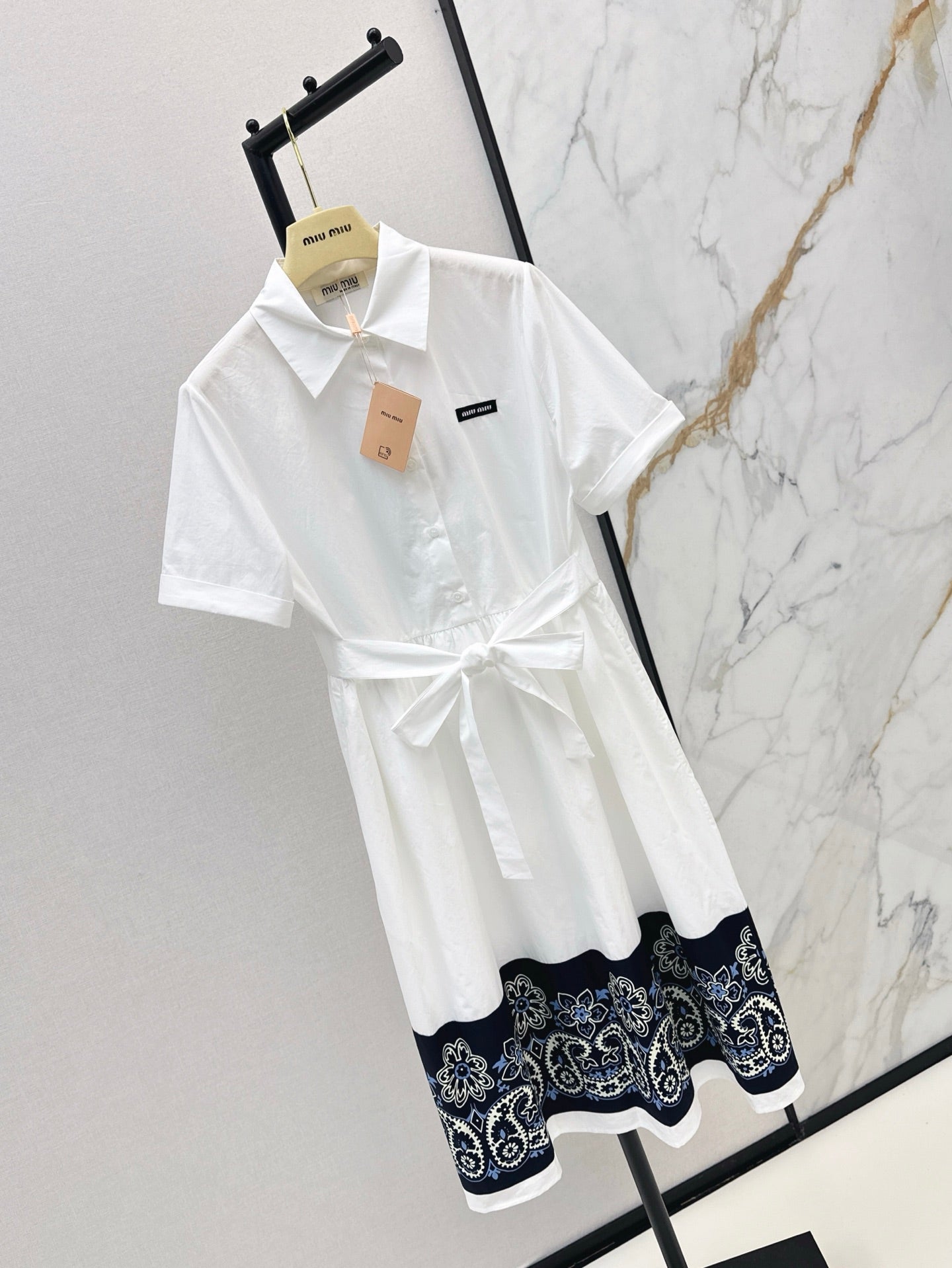 M*u 25ss slubbed poplin dress with print