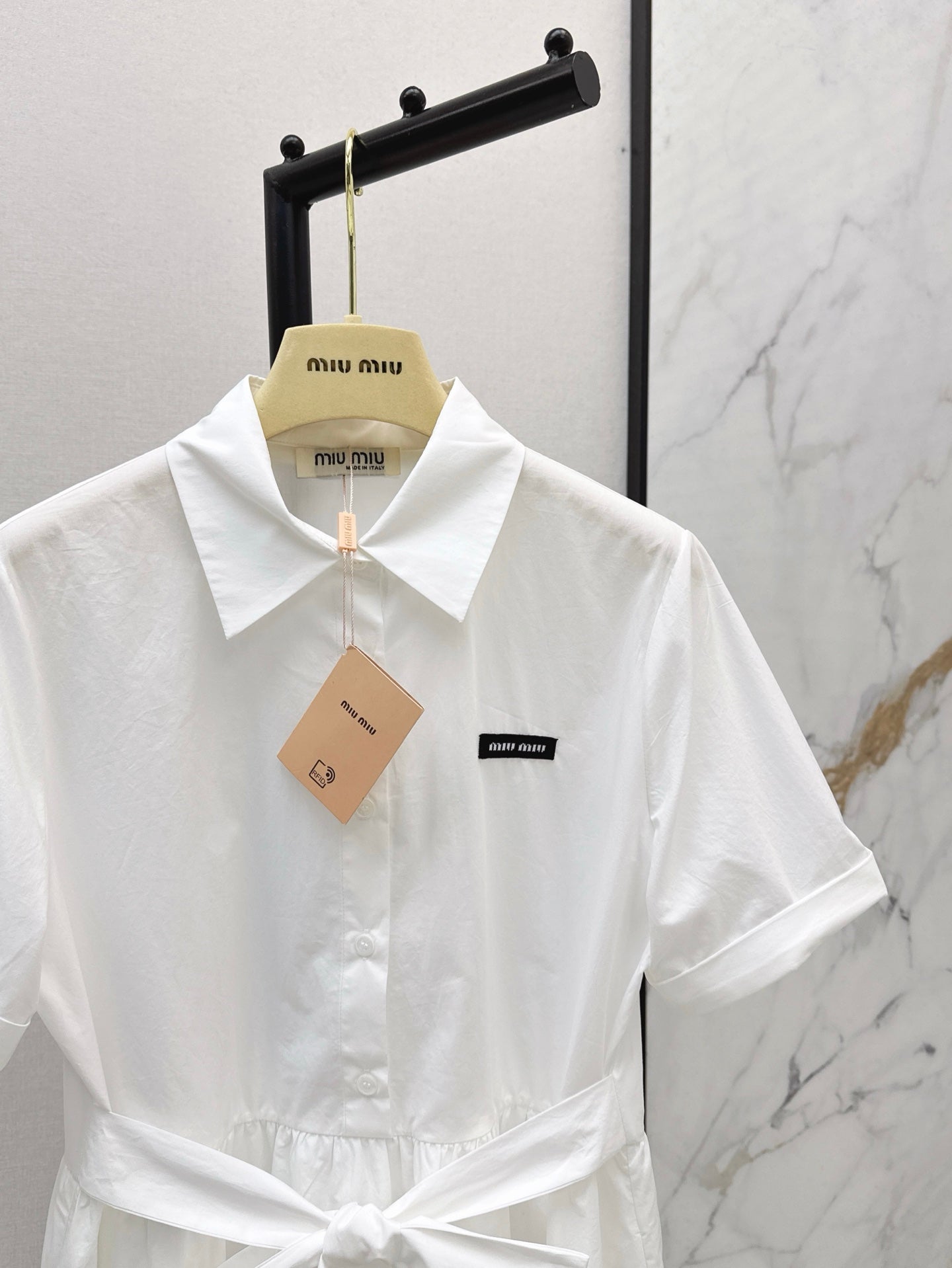 M*u 25ss slubbed poplin dress with print