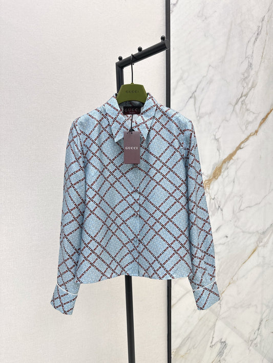 Gu* 25ss printed twill silk shirt