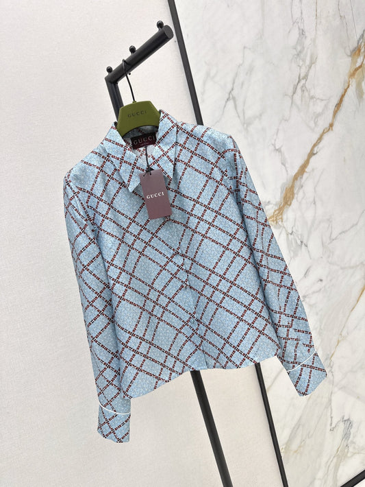 Gu* 25ss printed twill silk shirt