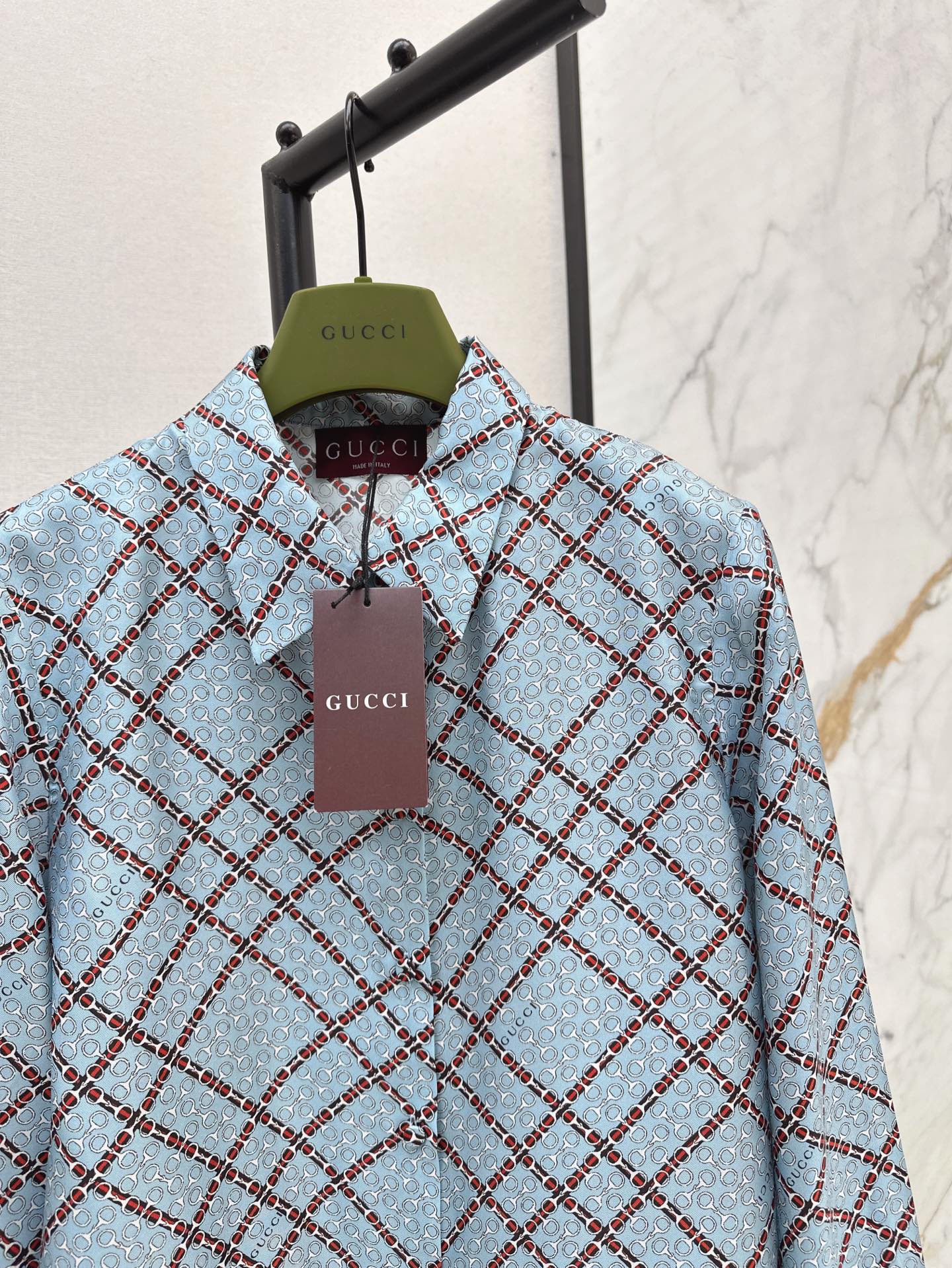 Gu* 25ss printed twill silk shirt