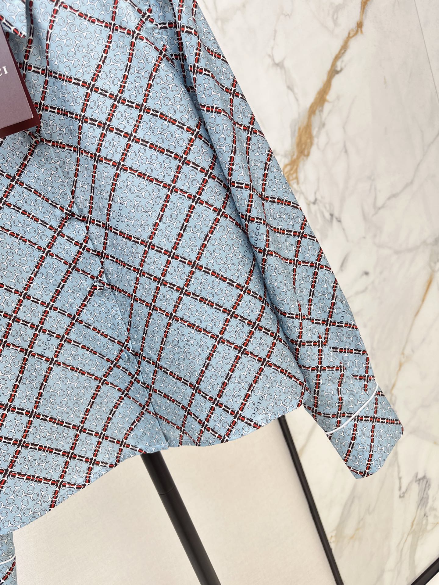 Gu* 25ss printed twill silk shirt