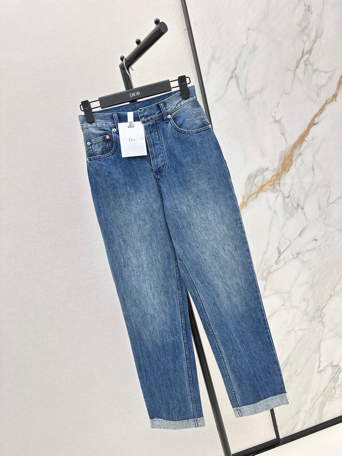 D*r 25ss check ribbon-covered denim pants
