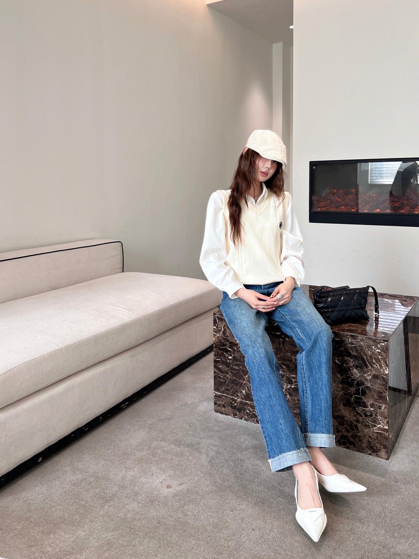 D*r 25ss check ribbon-covered denim pants