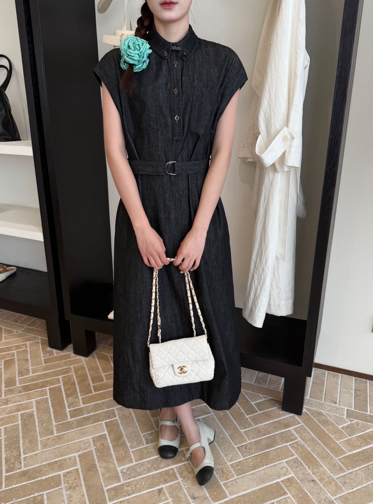 Brune*C 25ss belted denim dress