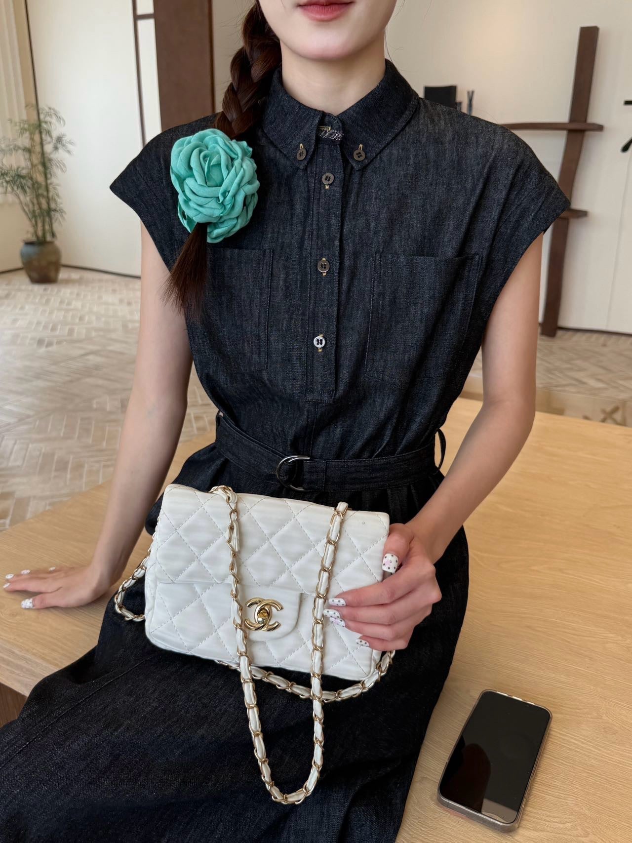 Brune*C 25ss belted denim dress