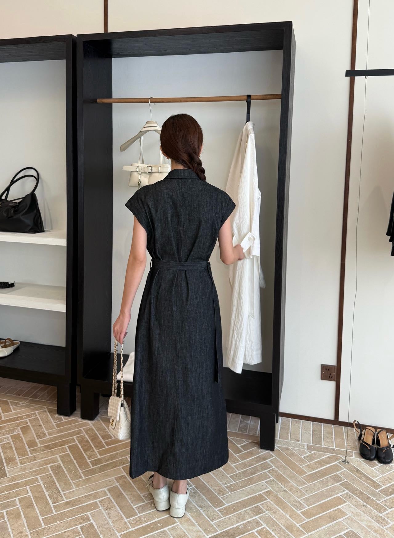 Brune*C 25ss belted denim dress