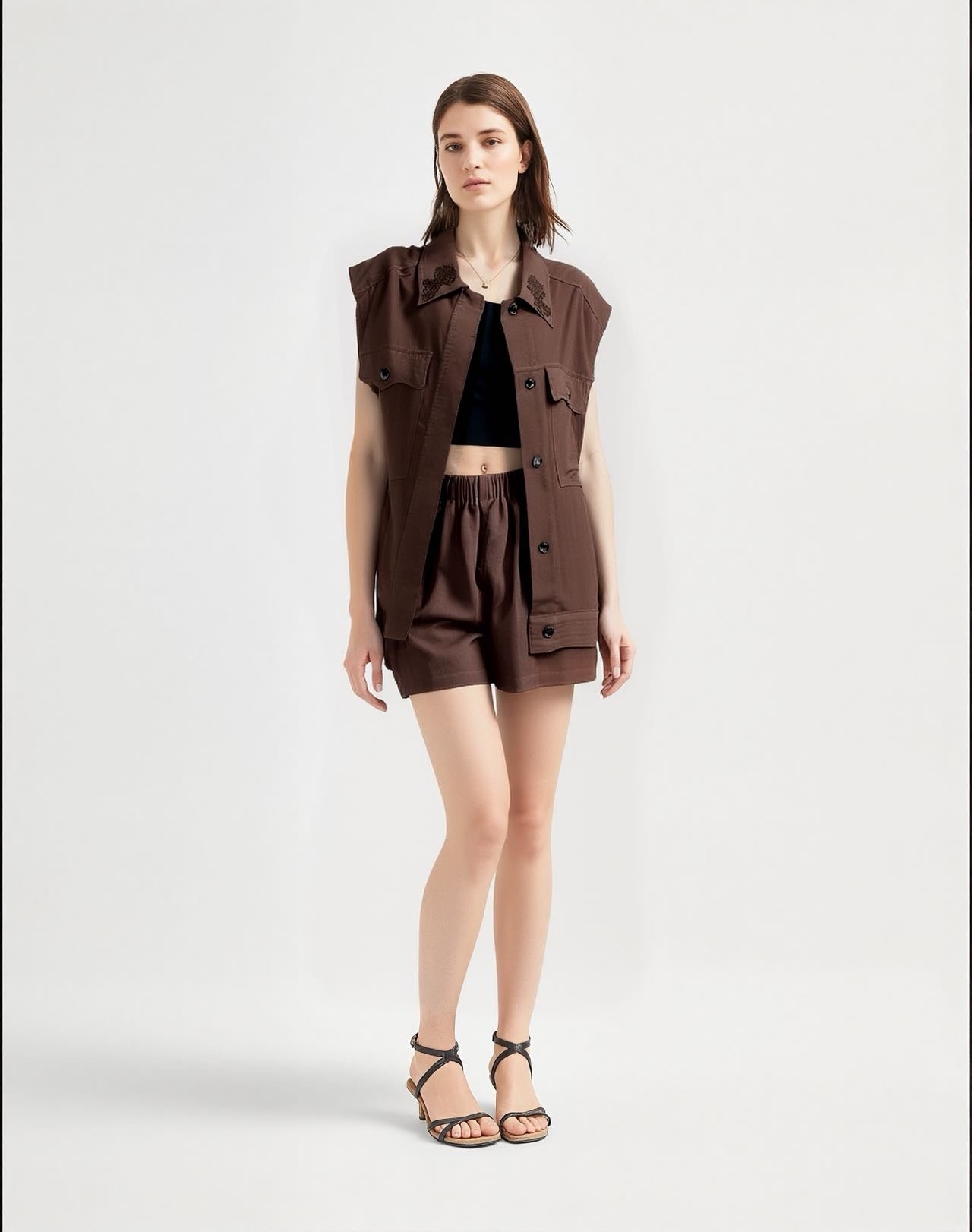 Lor*P 25ss embroidered linen vest suit