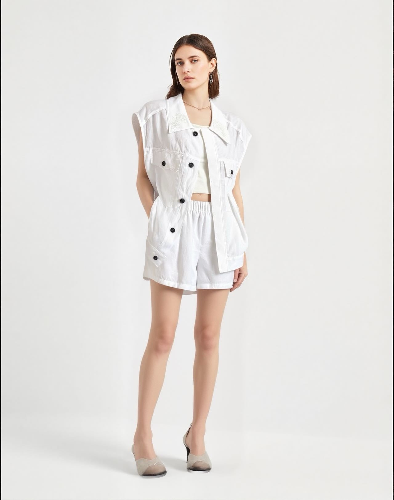 Lor*P 25ss embroidered linen vest suit