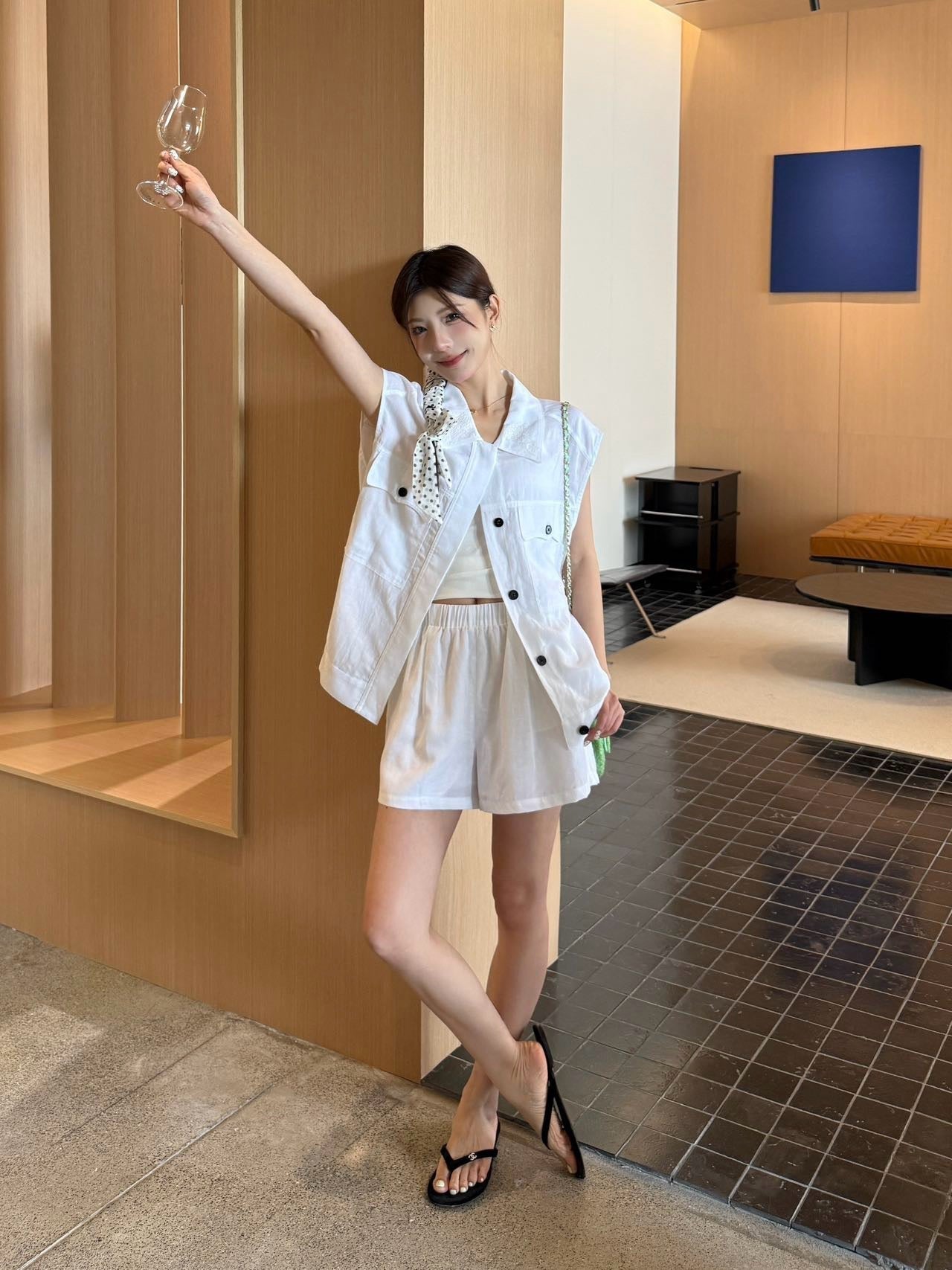 Lor*P 25ss embroidered linen vest suit