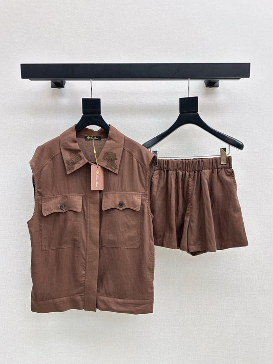 Lor*P 25ss embroidered linen vest suit