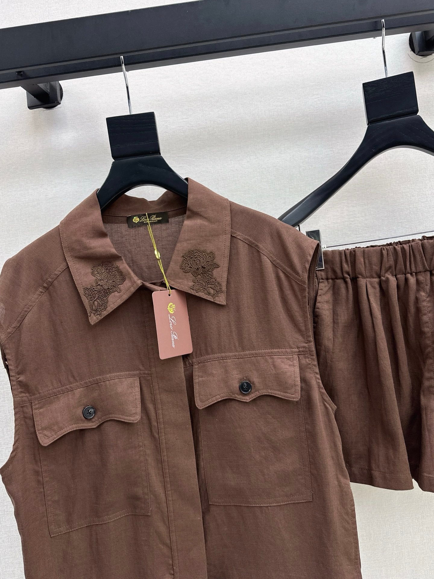 Lor*P 25ss embroidered linen vest suit