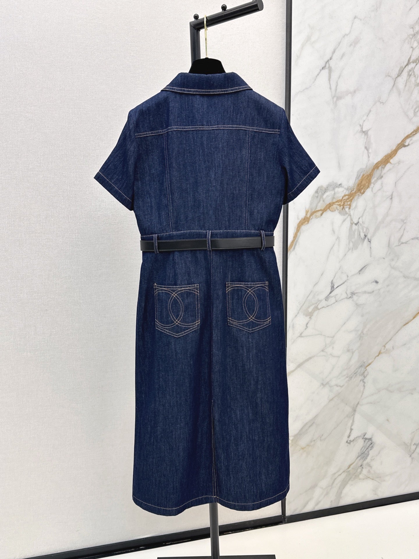 Cel* 25ss belted denim mini dress with buttons