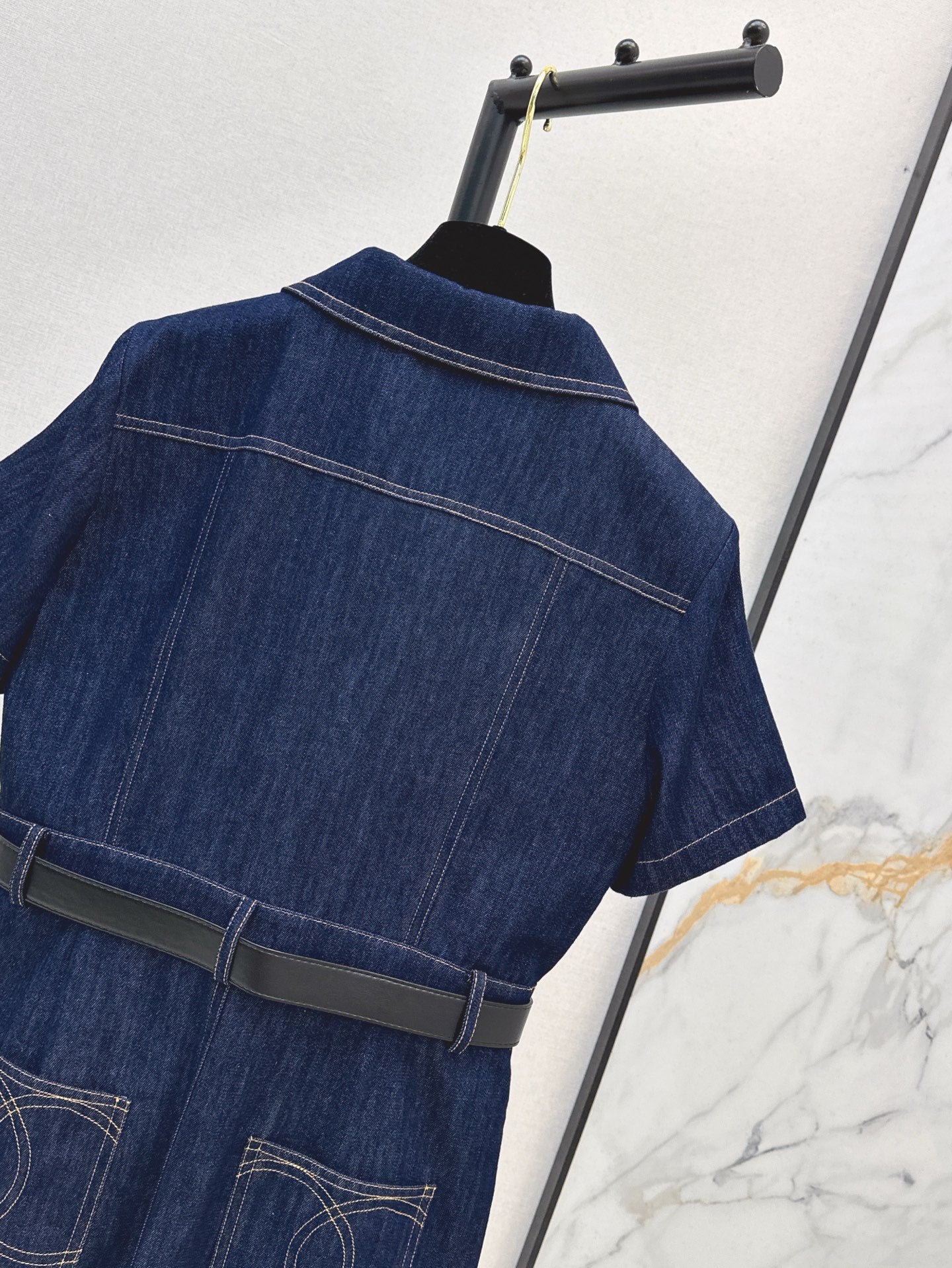 Cel* 25ss belted denim mini dress with buttons