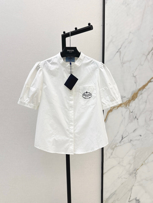 Pra* 25ss embroidered crop shirt