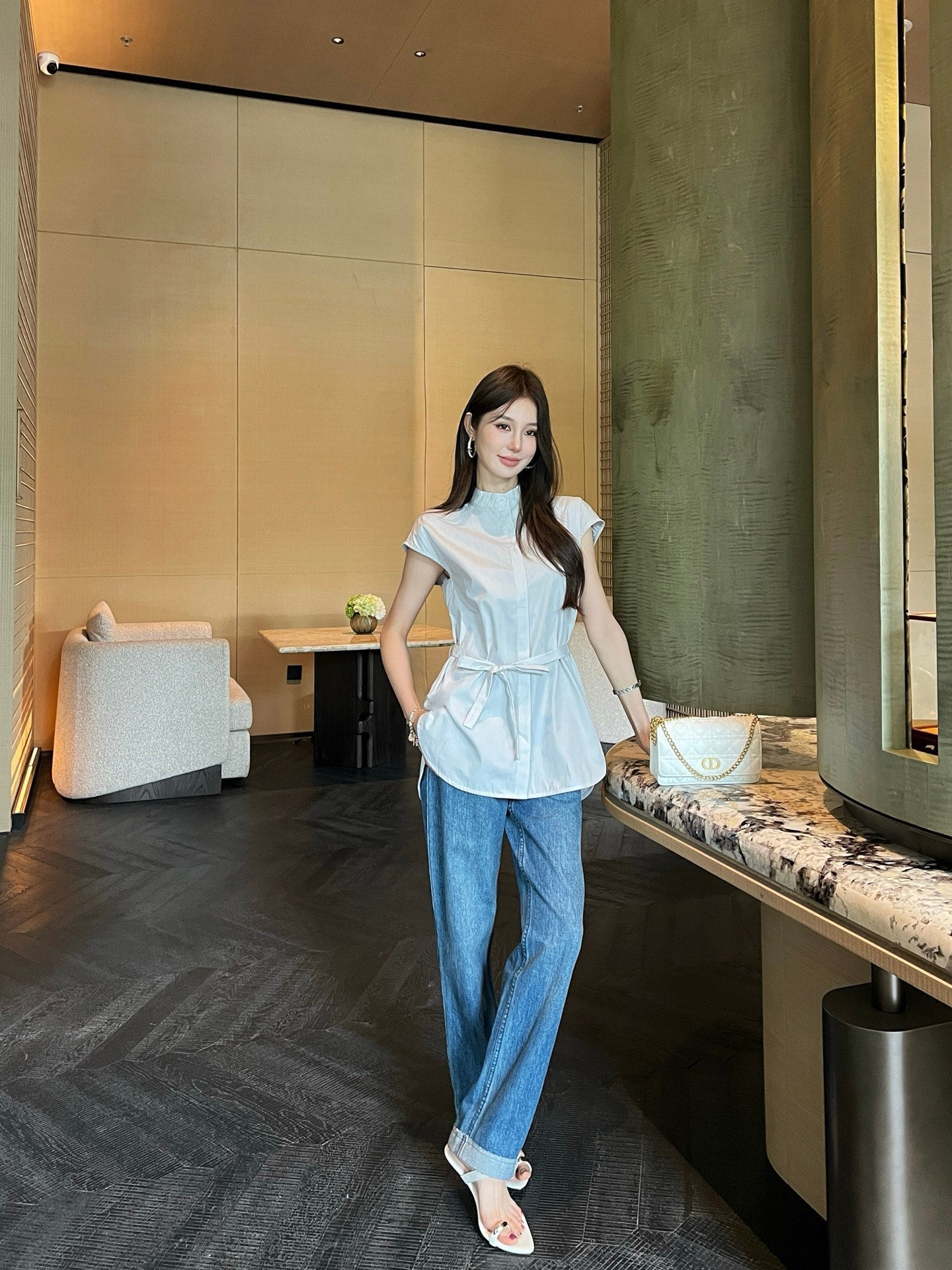 D*r 25ss sleeveless tied poplin blouse