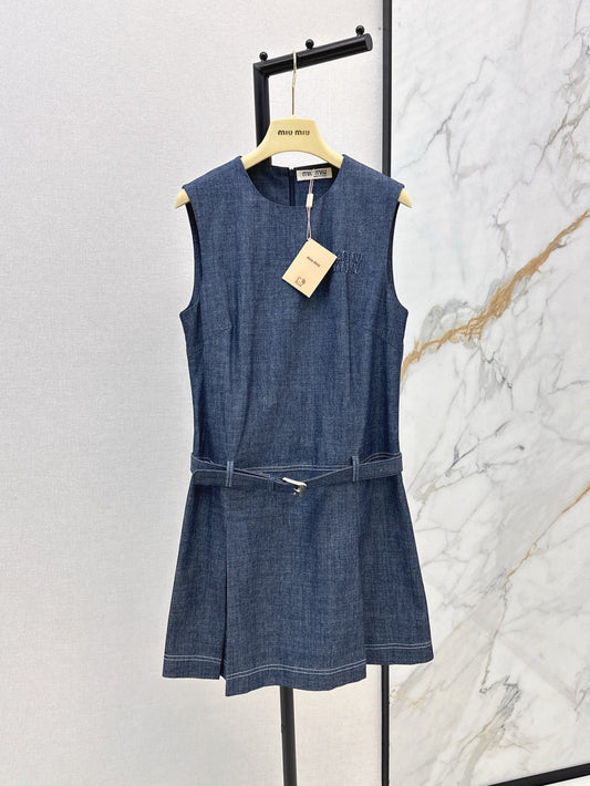 M*u 25ss belted sleeveless denim dress