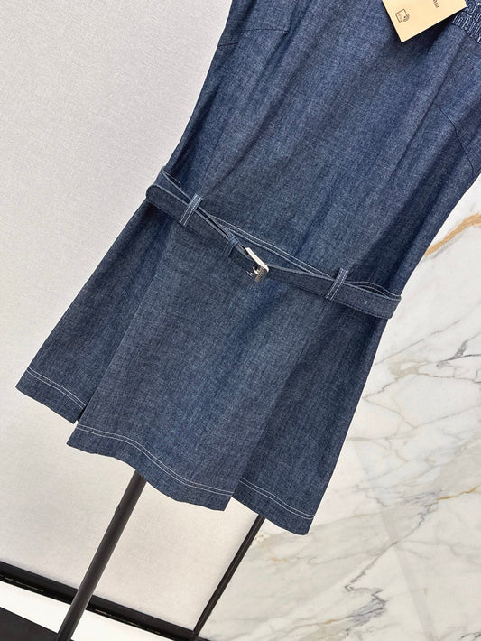 M*u 25ss belted sleeveless denim dress