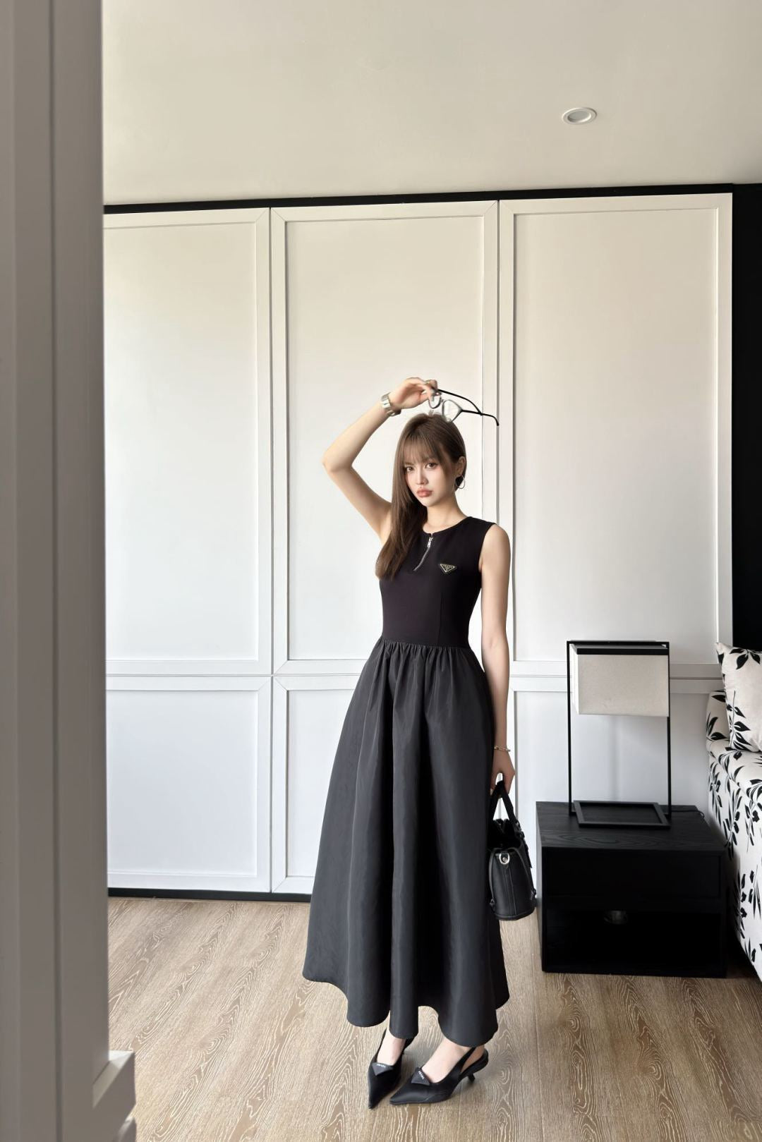 Pra* 25ss half-zip panel nylon dress