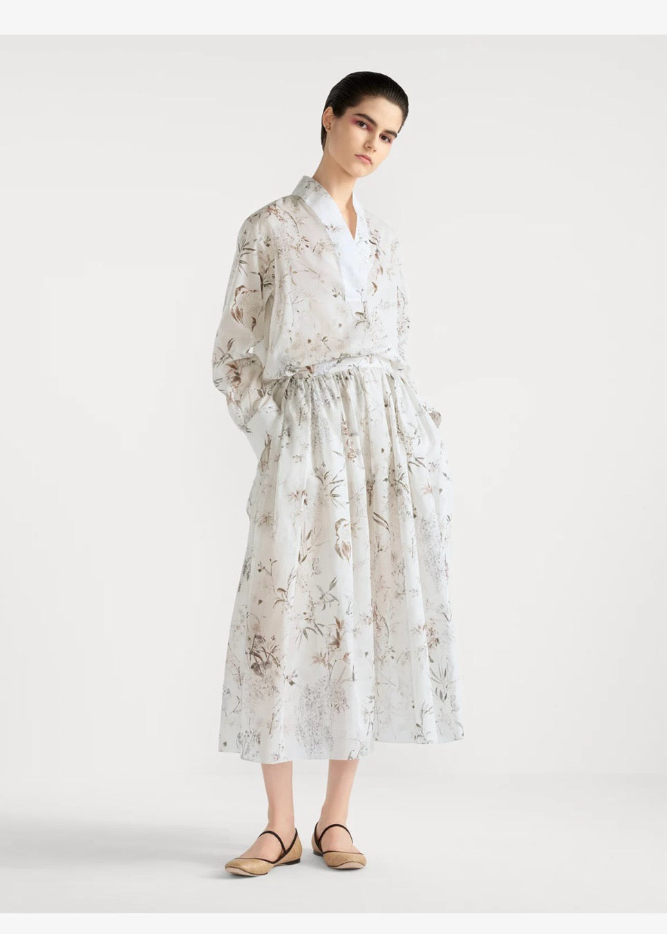 D*r 25ss long printed cotton muslin blouse