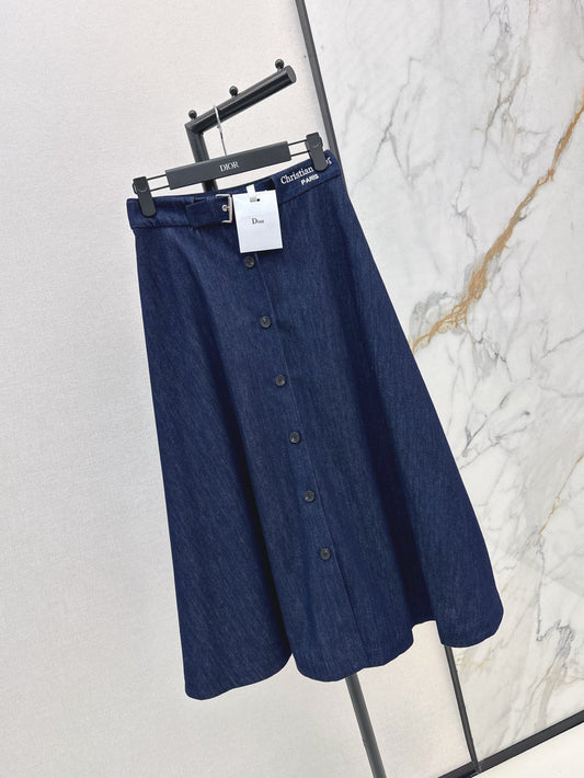 D*r 25ss mid-length embroidered waist denim skirt