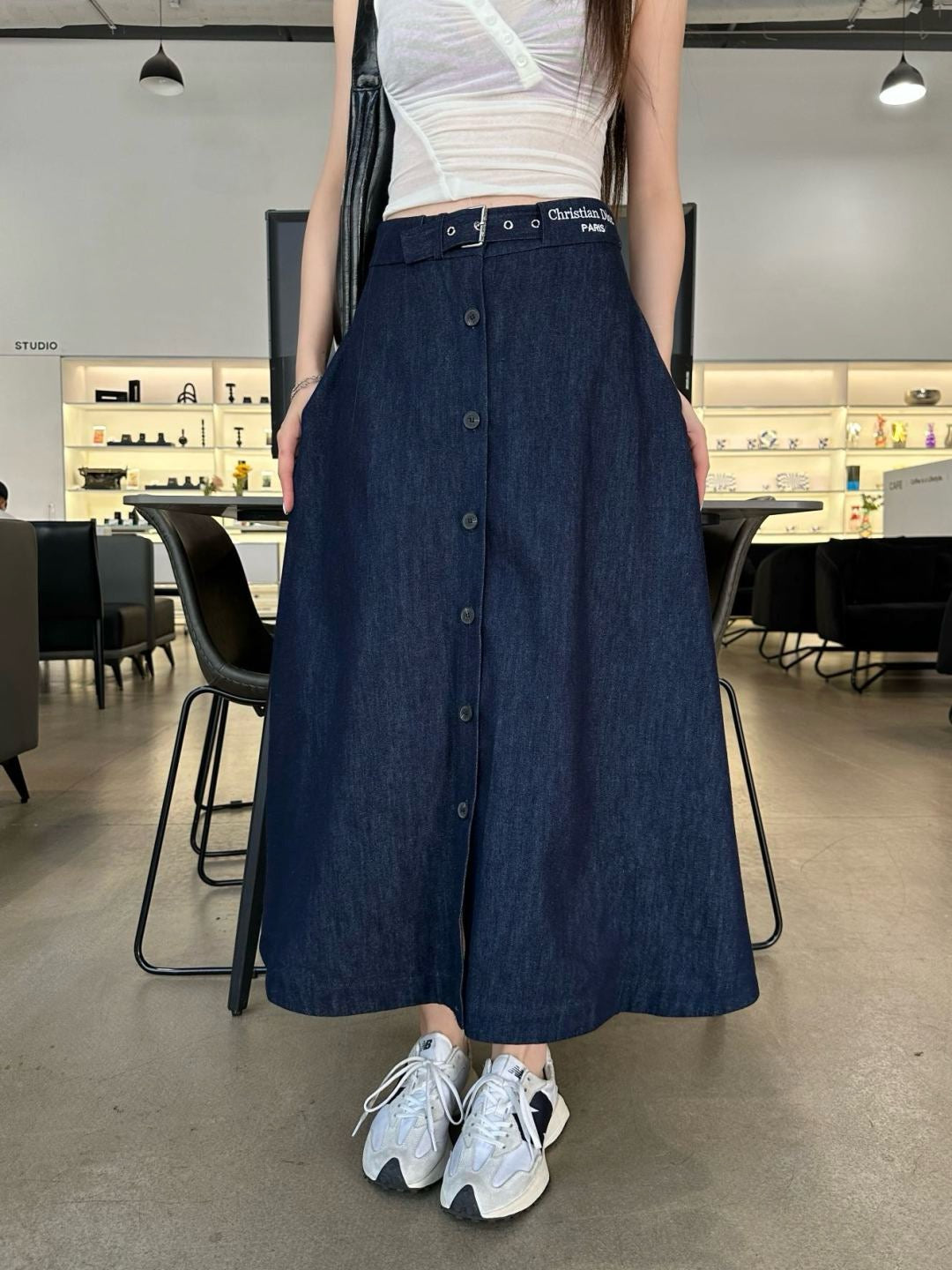 D*r 25ss mid-length embroidered waist denim skirt