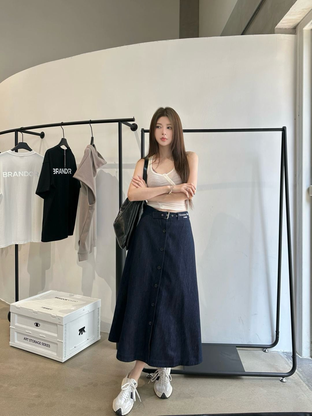 D*r 25ss mid-length embroidered waist denim skirt